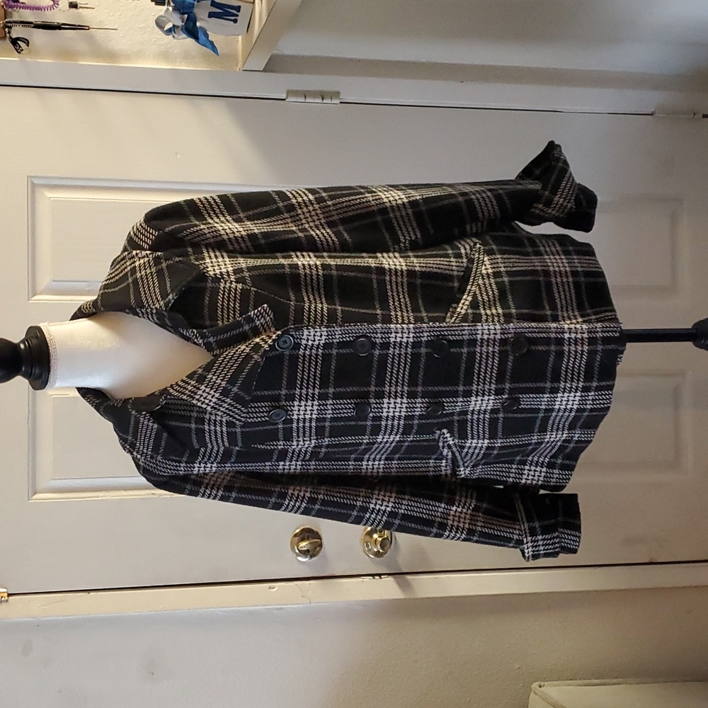 Torrid Black Houndstooth Plaid Double-Breasted Pea Coat - Picture 1 of 12